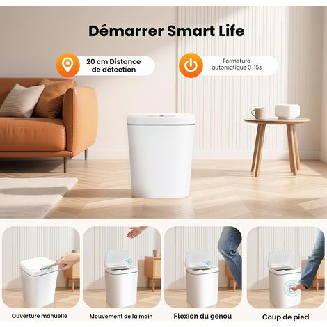 Poubelle, Poubelle Intelligente à Capteur 16L, Blanc, Automatique Capteur, Avec Boîte Rangement Pour Sacs Ordures, Pour Aux Cuisines, Salles Bains, Chambres Coucher, Salons, Bureaux, Etc (1/5)