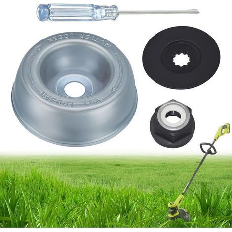 Ensemble de 4 adaptateurs de lame pour tondeuses Stihl : disque de poussée, plaque de montage, écrou de serrage, tournevis d’entretien et accessoires pour débroussailleuses Stihl. (1/4)