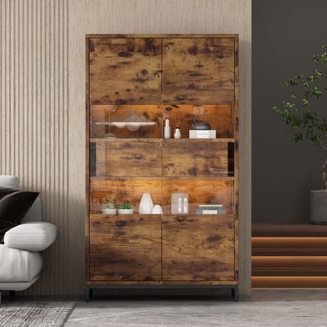 Vitrine LED 80 x 40 x 138 cm avec 2 tiroirs et grand espace de rangement MDF Noir