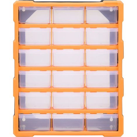 Organisateur multi-tiroirs rangement outils et visserie 18 tiroirs orange et noir 38 x 16 x 47 cm (1/5)