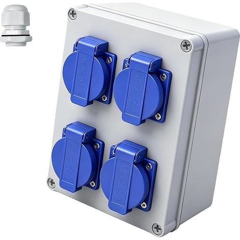 Lot de 4 distributeurs de courant Schuko 230 V, IP44, répartiteur de courant mural, 16 A, boîtes de distribution murale en saillie, pour intérieur/extérieur (1/5)