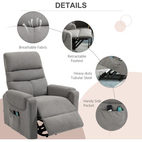 Fauteuil TV massant avec aide au lever, inclinable électrique, chauffant et relaxant, gris anthracite, 79 x 97 x 103 cm (1/5)