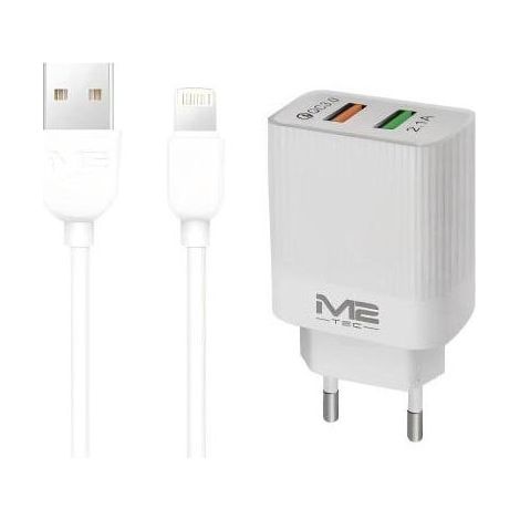 Kit de charge rapide Lightning USB - Chargeur double USB avec câble de charge blanc - 100 cm - Compatible avec les téléphones Android et Samsung. (1/4)
