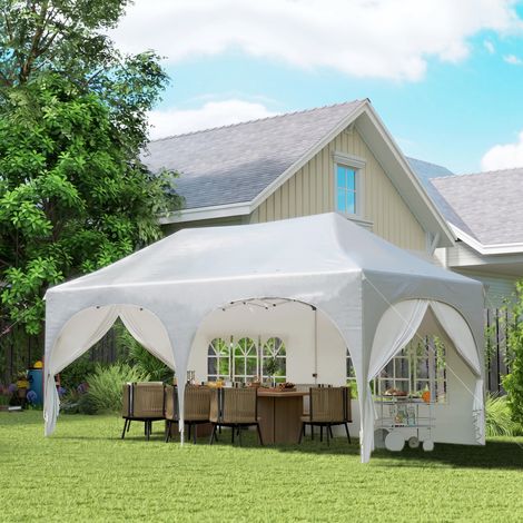 Gazebo da Giardino Pieghevole 3x6 m con Pareti Rimovibili e Borsa di Trasporto, Bianco