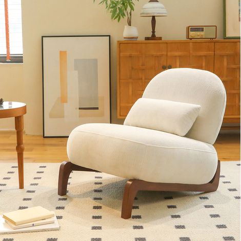 Silla auxiliar tapizada de terciopelo, diseño sin reposabrazos, patas de madera maciza, color blanco (1/5)