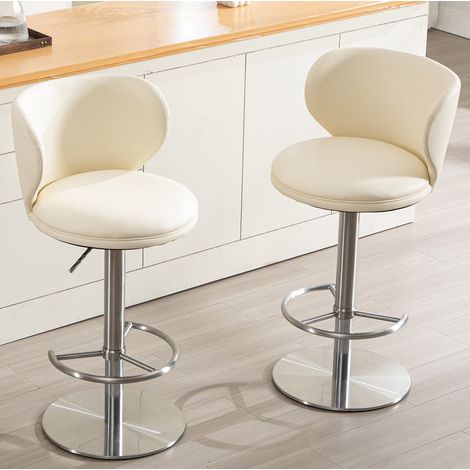 Taburete de bar 39,9x39,9x82-106,9 cm de metal y polipiel blanca, regulable, para cocina FloraGrace (1/5)