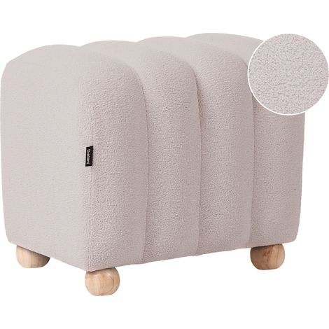 Puf otomana moderno acanalado tapizado de bouclé patas de madera estilo rústico retro blanco crema Idyllwild