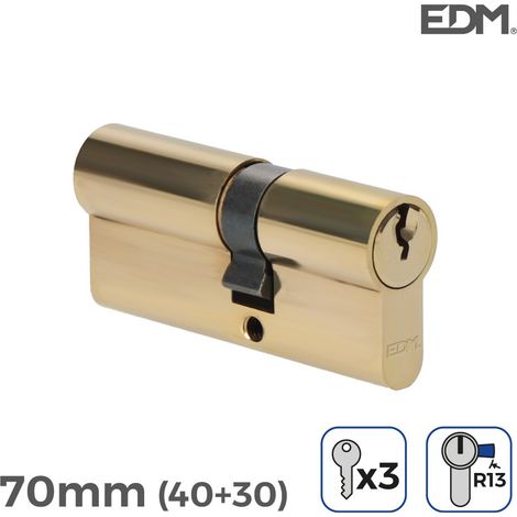 Cilindro in ottone 70mm (40+30mm) R13 Camma corta con 3 chiavi seghettate incluse EDM