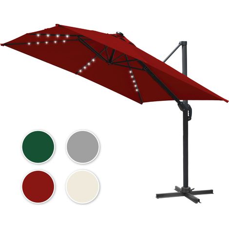 Randaco Sonnenschirm Rot mit LED-Beleuchtung – Gartenschirm Ø300 cm, UV-Schutz, mit Kurbel & stabilem Mast