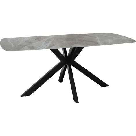 ZELIANA - Table à manger pierre brillant gris pieds métal noir