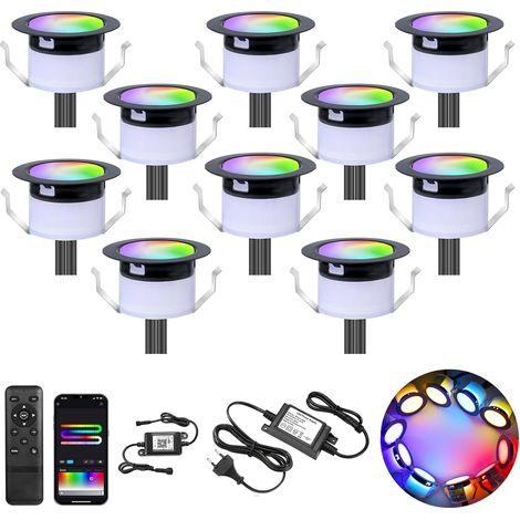Mini Spot LED Encastrable Extérieur WiFi RGBW+IC 12V Ø45mm(Lot de 10) Étanche IP67, via une application mobile, Commande Vocale, pour Terrasse Bois, Patio, Chemin, Mur, Jardin, Décoration (1/5)