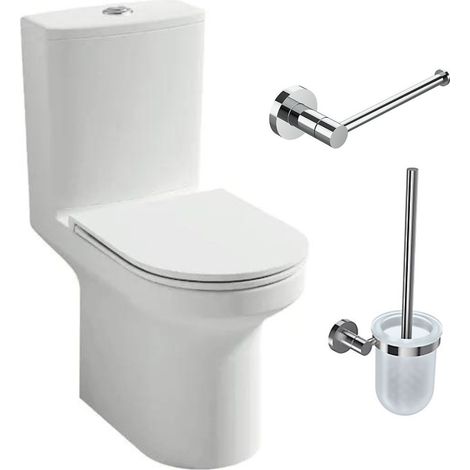 JACOB DELAFON Pack WC au sol blanc sans bride Elite avec abattant extraplat fermeture douce avec porte-balai et porte-rouleau classique (1/3)