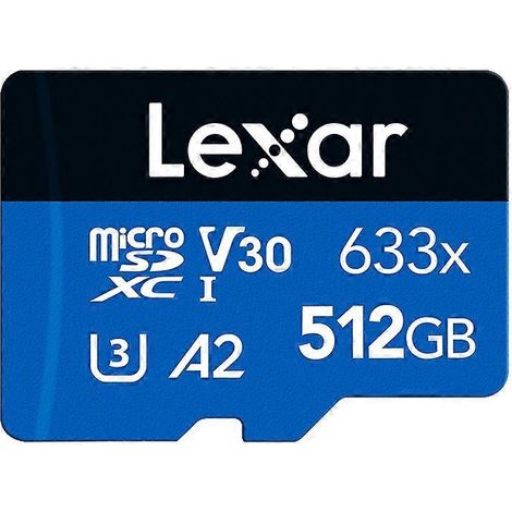 Carte mémoire flash haute vitesse Lexar 633x 512 Go pour appareil photo sportif, téléphone portable et enregistreur de conduite (format TF).