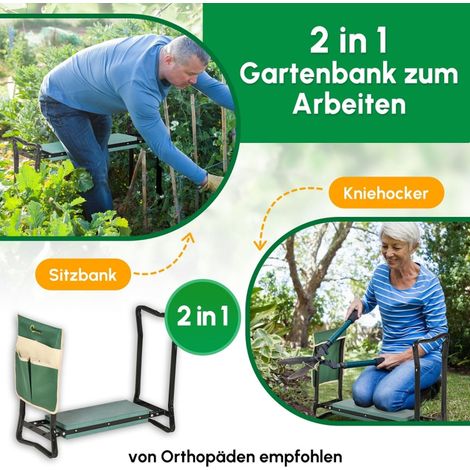Repose-genoux 2-en-1 avec sac à outils, tabouret pliant de jardin, mousse eva confort, assise basse (1/5)