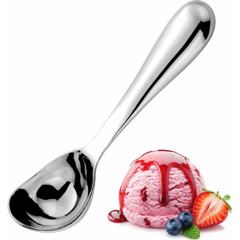 Cuillère à glace en acier inoxydable – 17 cm – Professionnelle – Ergonomique – Argent – Dessert (1/5)