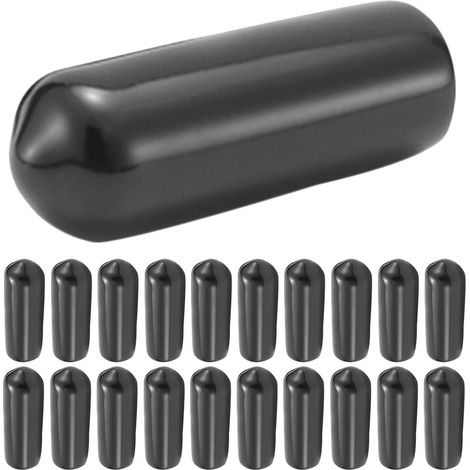 Paquete de 100 tapas redondas de goma negra para patas de trampolín y tapas de soporte, protección contra el barro e instalación a presión. (1/5)