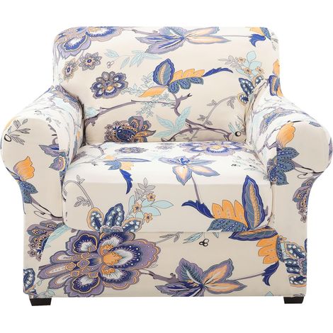 Lot de 2 Housses de canapé Extensibles imprimées pour canapé séparé Protection de Meubles Lavable pour Chiens Fauteuil Fleurs Vintage (1/5)