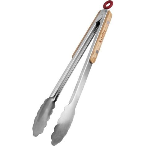 Robuste Grillzange (33 cm), Küchenzange, leicht zu reinigen und handlich, hitzebeständige Holzgriffe, Edelstahl-Lebensmittelzange, Küchenzubehör