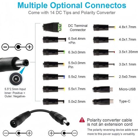 Alimentation universelle réglable 3-24V, 3A, affichage de tension numérique LED & 14 connecteurs, câble de convertisseur de polarité, AC DC, utilisé pour la plupart des appareils électroniques domesti (1/4)