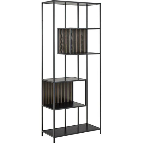 Estantería Norsica Sevferi 192, Cenizas negro + Negro, Abierto, Metal, MDF, Número de puertas: 0, Número de cajones: 0, 185x77x35cm (1/5)