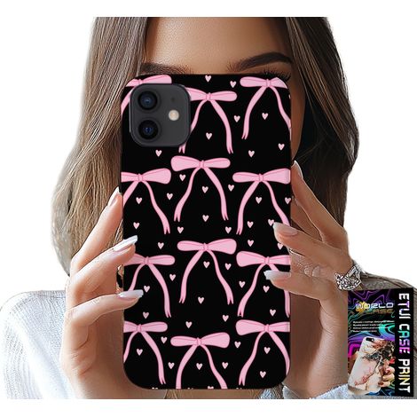 Étui pour iPhone 13 mini - nœuds en ruban noir et rose (1/5)