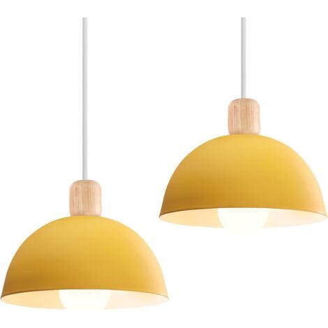 royaluxe- 2PCS 20CM Lustre En Métal Vintage Suspension Luminaire Moderne Lampe À Suspension D'Intérieur Simple E27, Jaune Pour Restaurant Cuisine (1/5)