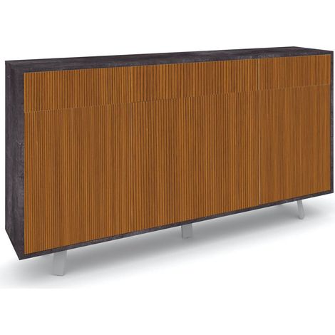 Mobile Soggiorno Madia 3 Ante 3 Cassetti 164x41x92 cm Ossido Nero e Rovere Dogato (1/3)