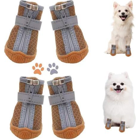 Size 3 - Brown - Small Dog Shoes - Breathable dog boots, paw protection - Suitable for warm surfaces and winter snow - Non-slip dog boots - Suitable for hardwood floors