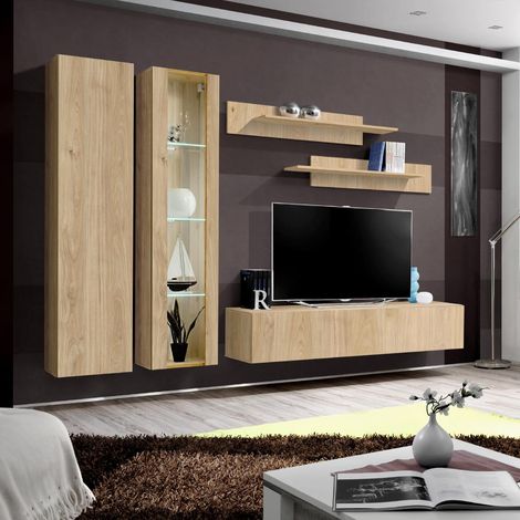 Ensemble Meuble TV Mural "Fly A4" 260cm Naturel
