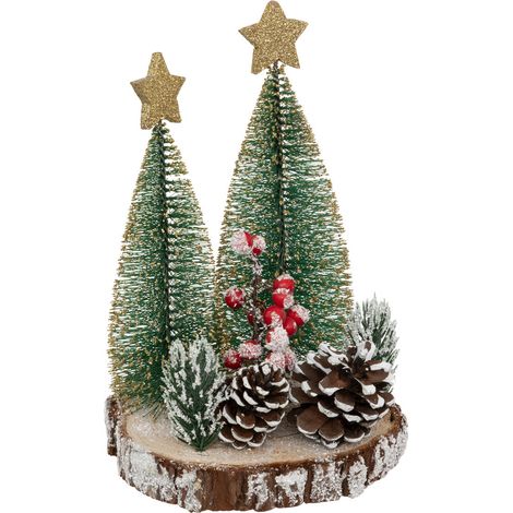 Déco de Noël Sapins sur rondin en Bois D 13 x H 20 cm - Feeric Christmas