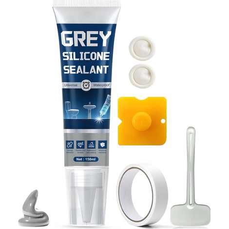 150ml Silicone Gris Clair, Silicone Gris Salle de Bain, Longue Durée Joint silicones, Joint Cuisine pour Salle de Bain, Douche, Cuisine, Verre, Joint Carrelage, Assurant une étanchéité Parfaite (1/5)