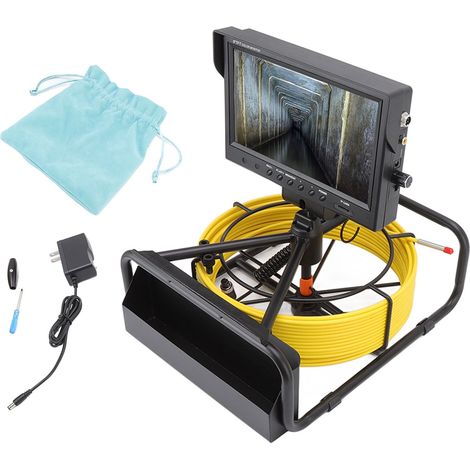 Caméra d'inspection tuyau acier inox 9 pouces 1080p endoscope canalisation avec écran 6.5mm prise US 100‑240V câble 30m (1/5)