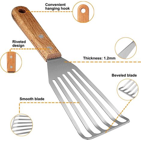 Spatule À Poisson - Acier Inoxydable - Lame Biseautée Et Perforée - 28 Cm - Pour Cuisine Et Pâtisserie - 1 Pièce (1/5)