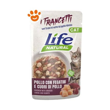 Life Cat Natural Trancetti di Pollo con Cuori e Fegatini - Bustina 55 Gr -