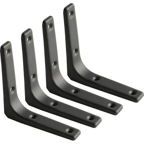 4pcs Équerre Étagère Murale, Équerre Métal Mat Noir, Support Étagère Métal pour Déco Cusine, Équerre Charge Lourde, 100mm100mm-Étagère murale