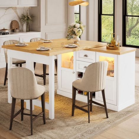 Table à manger extensible pivotante avec LED 120-197 cm et porte-bouteilles blanc OKWISH (1/5)