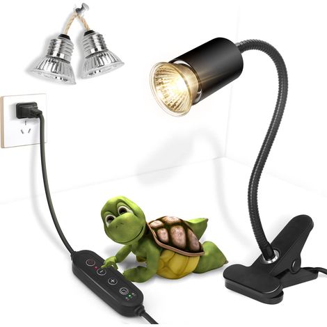 Lampe chauffante pour reptiles avec minuterie et pince, lampe de basking UVA/UVB réglable, clip rotatif à 360° et adaptateur secteur pour aquarium (ampoule incluse) (1/5)