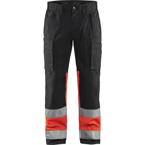 Pantalon de travail haute visibilité stretch 1551 - Noir/Rouge fluo M - FR(44) - SE(C50) - Courtes