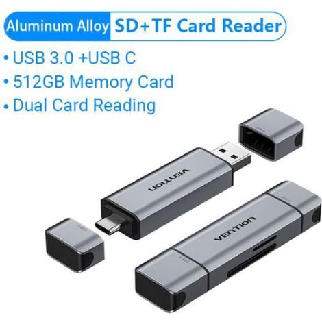 Lecteur De Carte - USB Type-C Et USB-A - Double Fente SD Et Micro SD - Jusqu'à 512 Go - Vitesse Jusqu'à 100 Mo/s - Compatible Windows Mac Linux Android iOS
