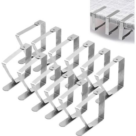 Pinzas manteles (12 unidades), Pinzas acero inoxidable, Pinzas multifuncionales antideslizantes, Sujeciones seguras picnics, 8 x 7 cm, Plateado (1/5)