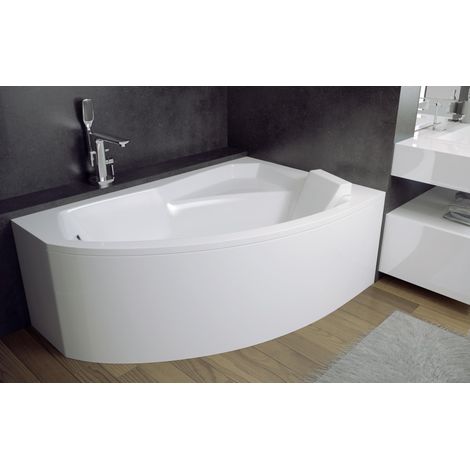 ECOLAM Baignoire d'angle Rima 130x85 cm droite tablier acrylique  Appuie-tête  pieds siphon + silicone  Set complet (1/5)