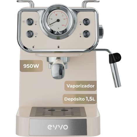 EVVO Cafetera Express Intensa Retro. 15 bares. cuerpo de acero. Espressos y Capuccinos. 950W. Doble salida. Portafiltros. Depósito de 1.5 l. calentamiento rápido