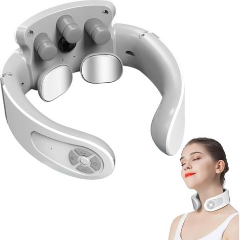 Massaggiatore per il collo, massaggiatore portatile per il collo a controllo vocale con terapia termica a 42°C, 5 modalità, 15 livelli di intensità, massaggiatore portatile per il collo per ufficio, c (1/5)