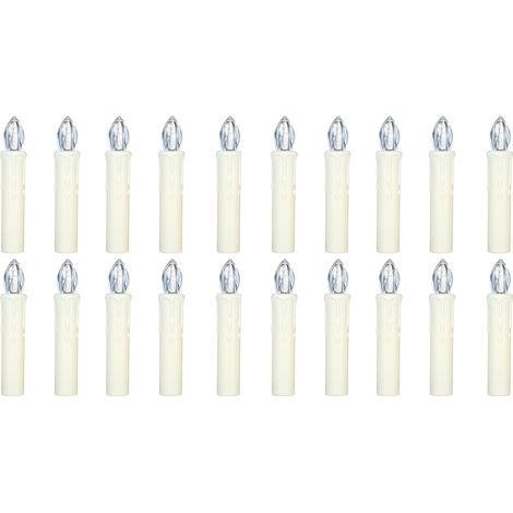 Lot de 20 bougies sans flamme avec télécommande, bougies LED blanc chaud réalistes, alimentées par piles, pour sapin de Noël, bougies coniques scintillantes avec pinces pour décoration de mariage et d (1/4)