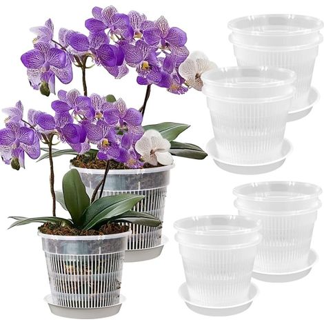 10 vasi trasparenti per orchidee da 14 cm/16 cm, fioriere in plastica per orchidee e piante grasse, vasi trasparenti per fiori da esterno, balcone, ufficio (1/5)