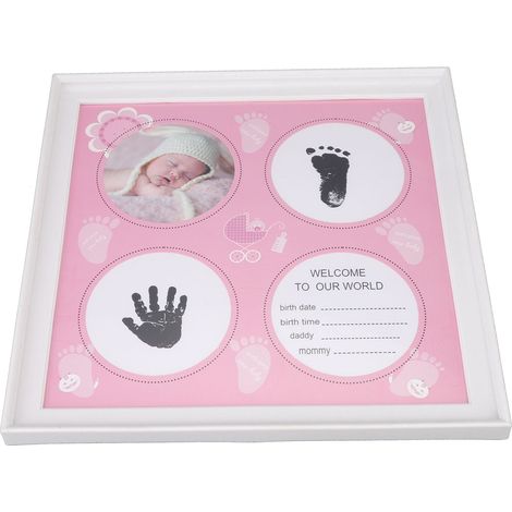 Kit Empreintes Bébé Main Pied Nouveau-né Garçon Fille, Planche Densité Plastique Résistante, Cadre Exposition Rose (1/5)