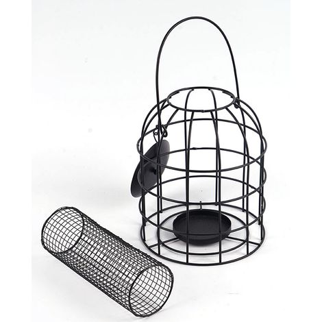 Mangeoire à oiseaux en métal avec cage, distributeur de nourriture pour oiseaux et colonne suspendue (1/3)