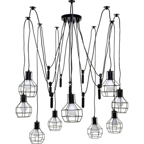 Pendelleuchte HHG-195, Hängelampe Hängeleuchte, Industrial Metall höhenverstellbar schwarz 9x Gitterlampenschirm (1/5)