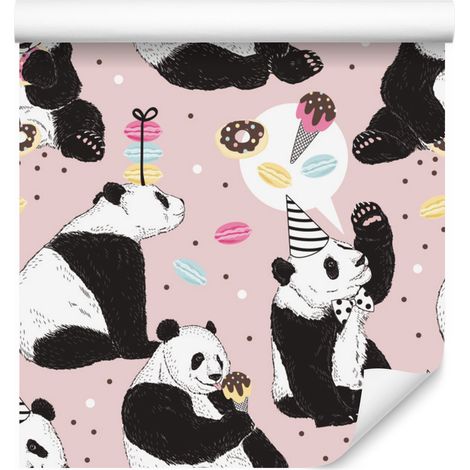 Carta da parati con panda e dolci per soggiorno e camera da letto 50x1000 cm (1/5)