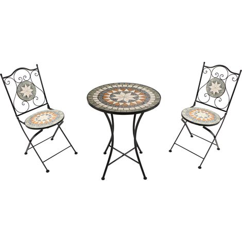 Axi Amélie Table Et Chaise Bistrot, 2 Chaises 1 Table, Ensemble Bistro Extérieur Mosaique Étoile Gris/Marron Salon De Jardin Bistrot, Table Bistrot Mosaique Pour Jardin/Balcon/Terrasse